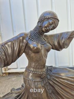 Sculpture en bronze Danseuse orientale signée Elis Art Déco