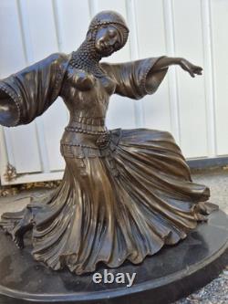 Sculpture en bronze Danseuse orientale signée Elis Art Déco
