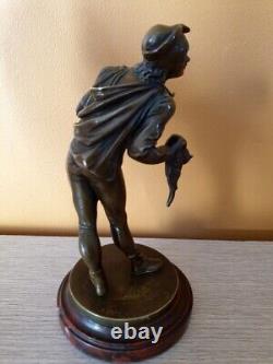 Sculpture en bronze Louis Alfred Barye Personnage de la Commedia dell' Arte fils