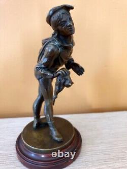 Sculpture en bronze Louis Alfred Barye Personnage de la Commedia dell' Arte fils