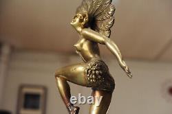 Sculpture en bronze art Deco signée H. Mollins Danseuse à l'éventail