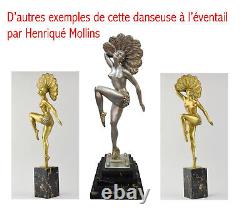 Sculpture en bronze art Deco signée H. Mollins Danseuse à l'éventail