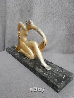 Sculpture en bronze art deco 1925 T. HORIO femme danseuse nue statue nude dancer