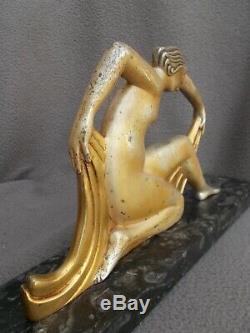 Sculpture en bronze art deco 1925 T. HORIO femme danseuse nue statue nude dancer