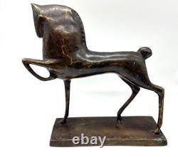 Sculpture en bronze cheval stylisé Art moderne brutalisme 24 cm patiné