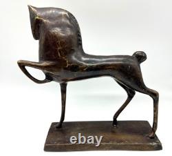 Sculpture en bronze cheval stylisé Art moderne brutalisme 24 cm patiné
