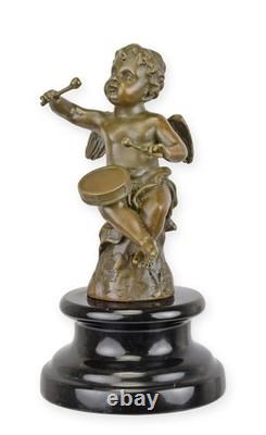 Sculpture en bronze d'un putto jouant de la batterie réplique design rétro décor