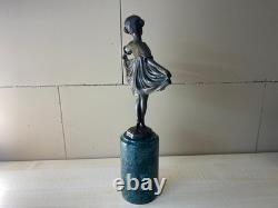 Sculpture en bronze d'une Ballerine coloré Art déco d'après Ferdinand Preiss