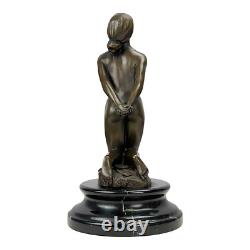 Sculpture en bronze femme nue agenouillée sur socle en marbre Art Decor 8,6 po