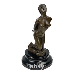 Sculpture en bronze femme nue agenouillée sur socle en marbre Art Decor 8,6 po