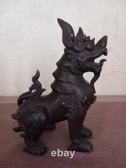 Sculpture en bronze massif Chien Fô asiatique / Lion gardien Art oriental