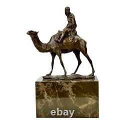 Sculpture en bronze véritable chameau cavalier sur socle en marbre art décora