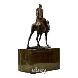Sculpture en bronze véritable chameau cavalier sur socle en marbre art décora