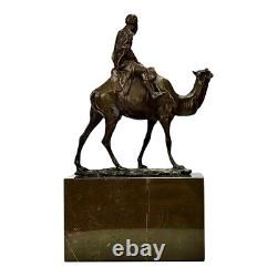 Sculpture en bronze véritable chameau cavalier sur socle en marbre art décora