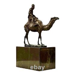 Sculpture en bronze véritable chameau cavalier sur socle en marbre art décora