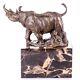 Sculpture Rhinocéros Art Déco En Bronze Sur Un Marbre Noir D'après Milo