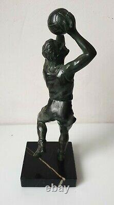 Sculpture statuette basketteur fonte d'art regule bronze art deco no le verrier