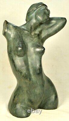 Sculpture torse femme nue, figure moderne signée avec certificat, cadeau art