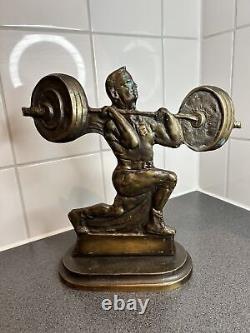 Sculpture/trophée d'art d'haltérophilie en bronze vintage fabriqué en Union