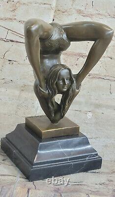 Sensuelle Érotique Nu Fille Yoga Exercice Sculpture Bronze Marbre Statue Art