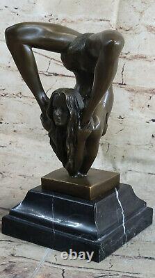 Sensuelle Érotique Nu Fille Yoga Exercice Sculpture Bronze Marbre Statue Art