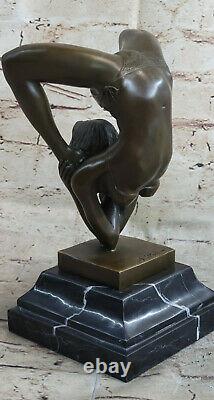 Sensuelle Érotique Nu Fille Yoga Exercice Sculpture Bronze Marbre Statue Art