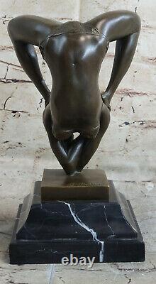 Sensuelle Érotique Nu Fille Yoga Exercice Sculpture Bronze Marbre Statue Art