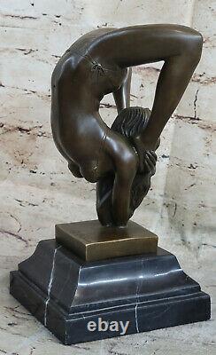 Sensuelle Érotique Nu Fille Yoga Exercice Sculpture Bronze Marbre Statue Art