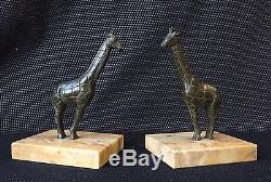 Serre Livres Girafes En Bronze Art Deco Signe Manin Sculpture