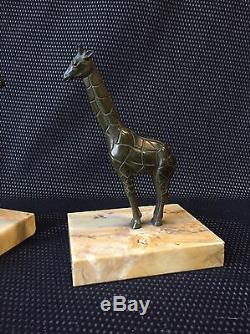 Serre Livres Girafes En Bronze Art Deco Signe Manin Sculpture