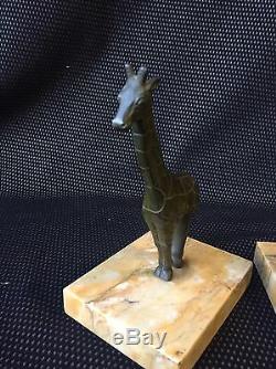 Serre Livres Girafes En Bronze Art Deco Signe Manin Sculpture