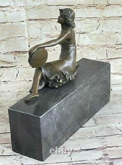 Signé Milo Bronze Art Déco Dancer Tambourin Sculpture Ankara Figurine Statue Nr