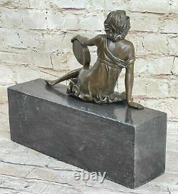 Signé Milo Bronze Art Déco Dancer Tambourin Sculpture Ankara Figurine Statue Nr