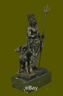 Signé Phidas Hades Pluto avec 3 Tête Chien Mythique Bronze Sculpture Statue Art
