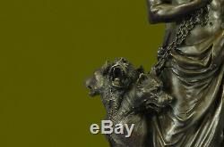 Signé Phidas Hades Pluto avec 3 Tête Chien Mythique Bronze Sculpture Statue Art