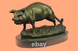 Signé Sauvage Cochon Bronze Sculpture Figurine Art Déco Décor Maison