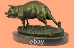 Signé Sauvage Cochon Bronze Sculpture Figurine Art Déco Décor Maison