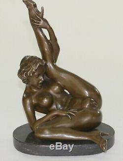 Signé Unique Bronze Sculpture Érotique Sexy Nude Femelle Forme Statue Art