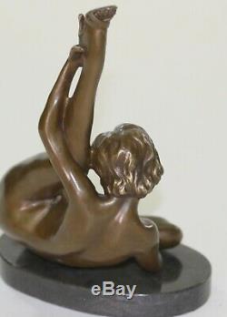 Signé Unique Bronze Sculpture Érotique Sexy Nude Femme Forme Art Statue Figurine