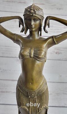 Signée Art Déco Chiparus Ventre Danseuse Marbre Affaire Sculpture Bronze Statue