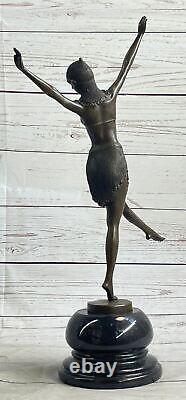 Signée Art Déco Chiparus Ventre Danseuse Marbre Solide Bronze Sculpture Statue
