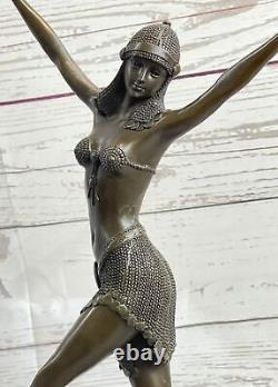 Signée Art Déco Chiparus Ventre Danseuse Marbre Solide Bronze Sculpture Statue