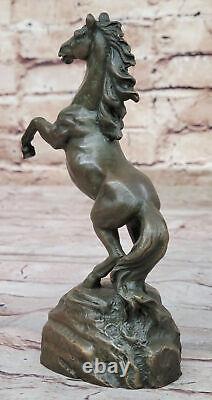 Signée Art Déco Élevage Cheval Bronze Sculpture Main Fait Statue Décor Figurine
