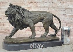 Signée Barye Africain Mâle Roi Lion De Jungle au Repos Bronze Sculpture Art Déco