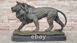 Signée Barye Africain Mâle Roi Lion De Jungle au Repos Bronze Sculpture Art Déco