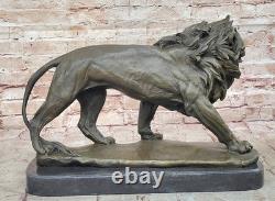 Signée Barye Africain Mâle Roi Lion De Jungle au Repos Bronze Sculpture Art Déco