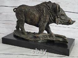 Signée Barye Sanglier Sauvage Cochon Bronze Sculpture Figurine Art Déco Affaire