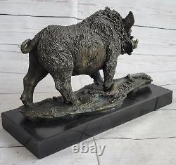 Signée Barye Sanglier Sauvage Cochon Bronze Sculpture Figurine Art Déco Affaire