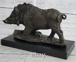 Signée Barye Sanglier Sauvage Cochon Bronze Sculpture Figurine Art Déco Affaire