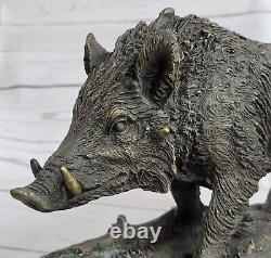 Signée Barye Sanglier Sauvage Cochon Bronze Sculpture Figurine Art Déco Affaire